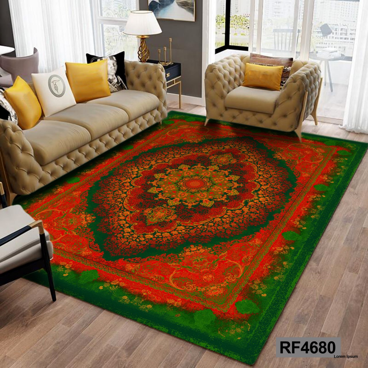 کاور فرش طرح سنتی سبز و قرمز