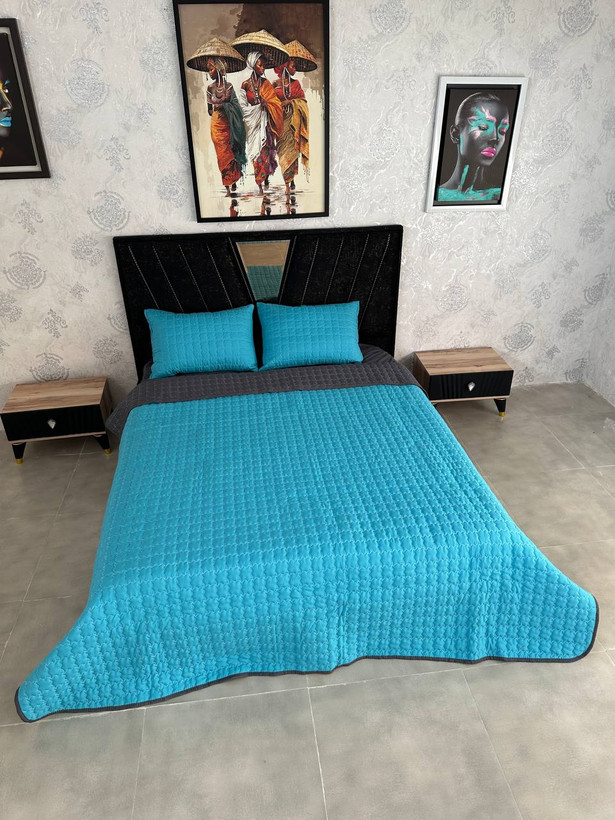 ست پنبه دوزی طوسی و آبی