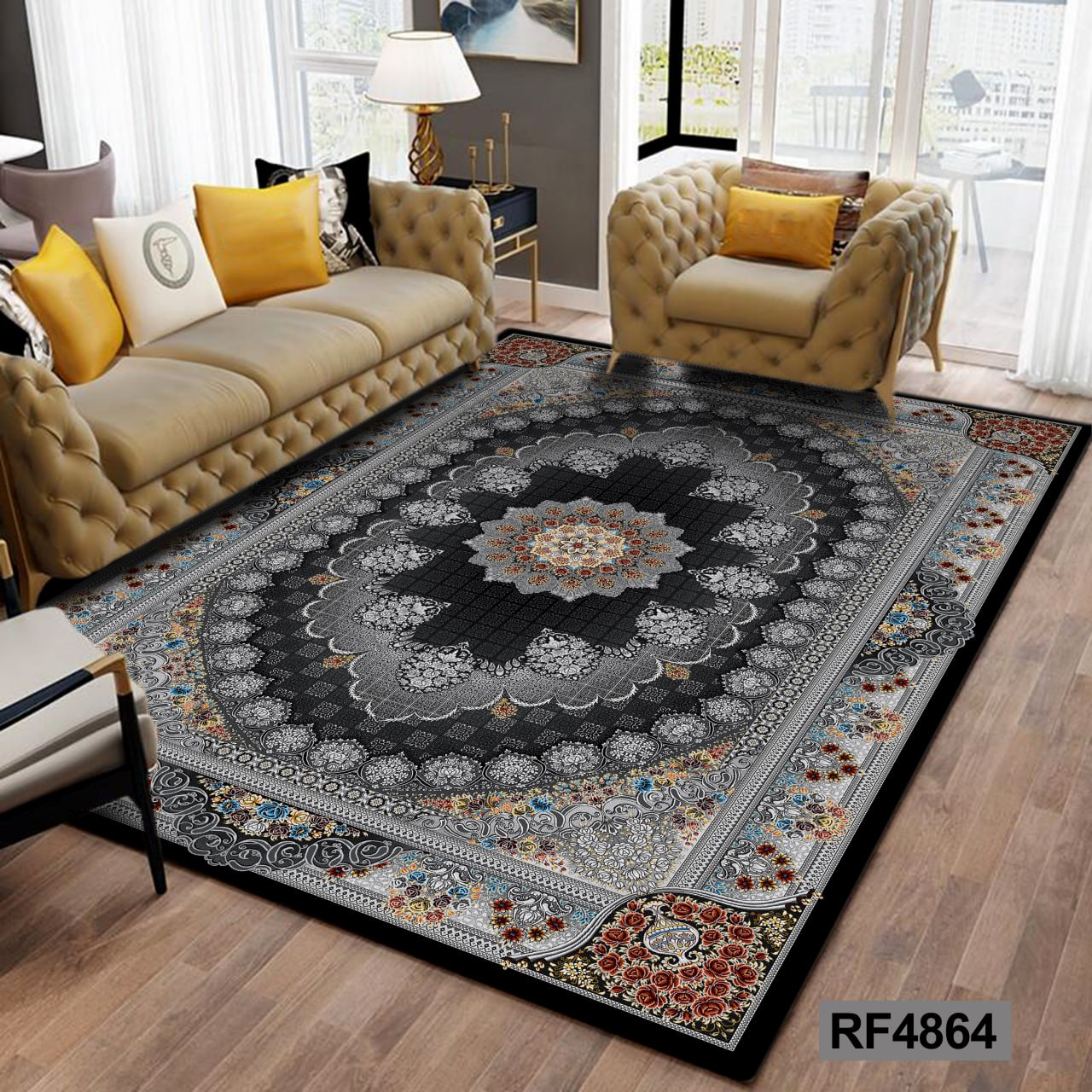 روفرشی طرح سنتی مشکی و طوسی