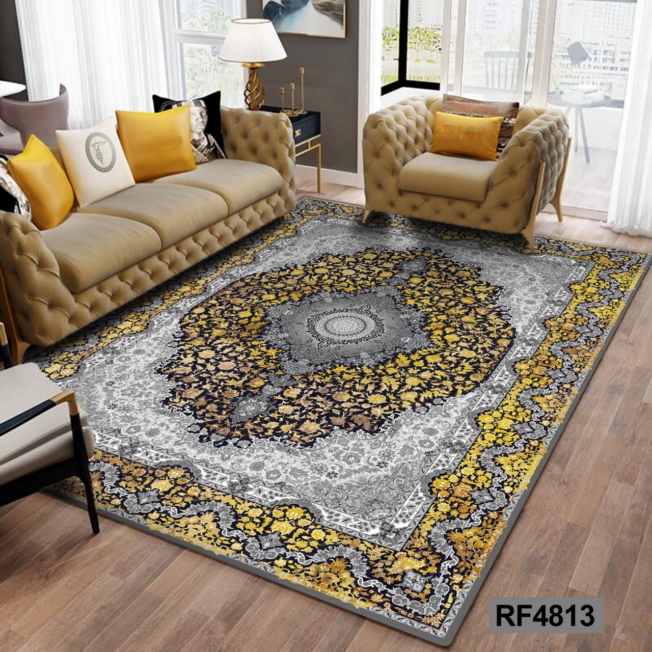 روفرشی طرح سنتی طلایی, طوسی و سفید