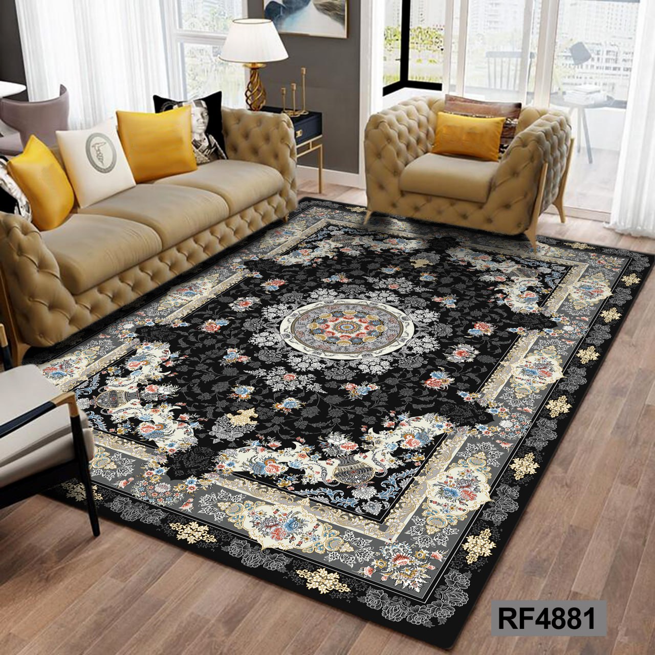 روفرشی طرح سنتی مشکی و طوسی