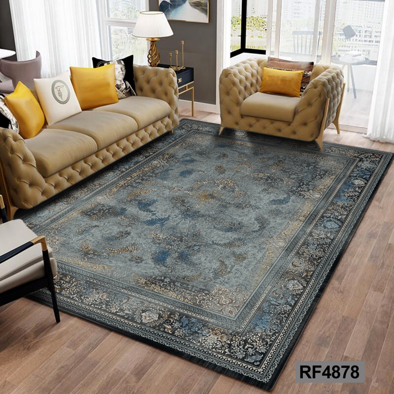 روفرشی طرح سنتی  آبی, مشکی و طلایی