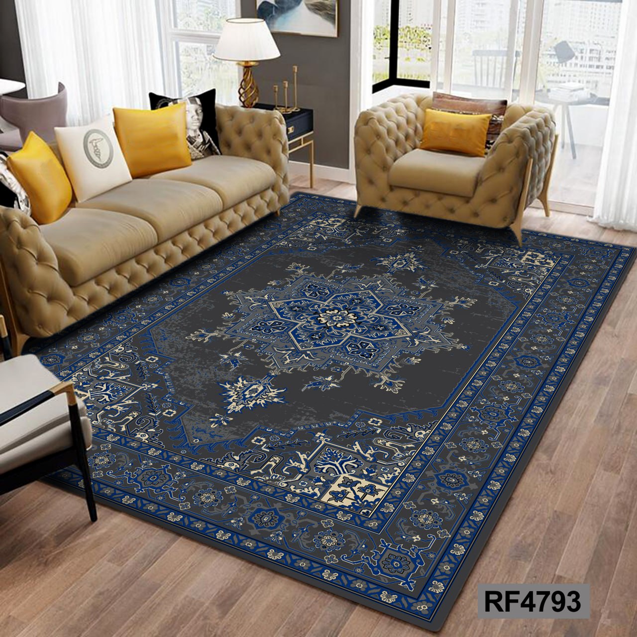 روفرشی طرح سنتی آبی و طوسی