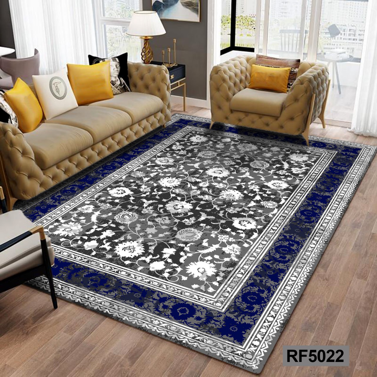 روفرشی طرح سنتی طوسی, سفید و آبی