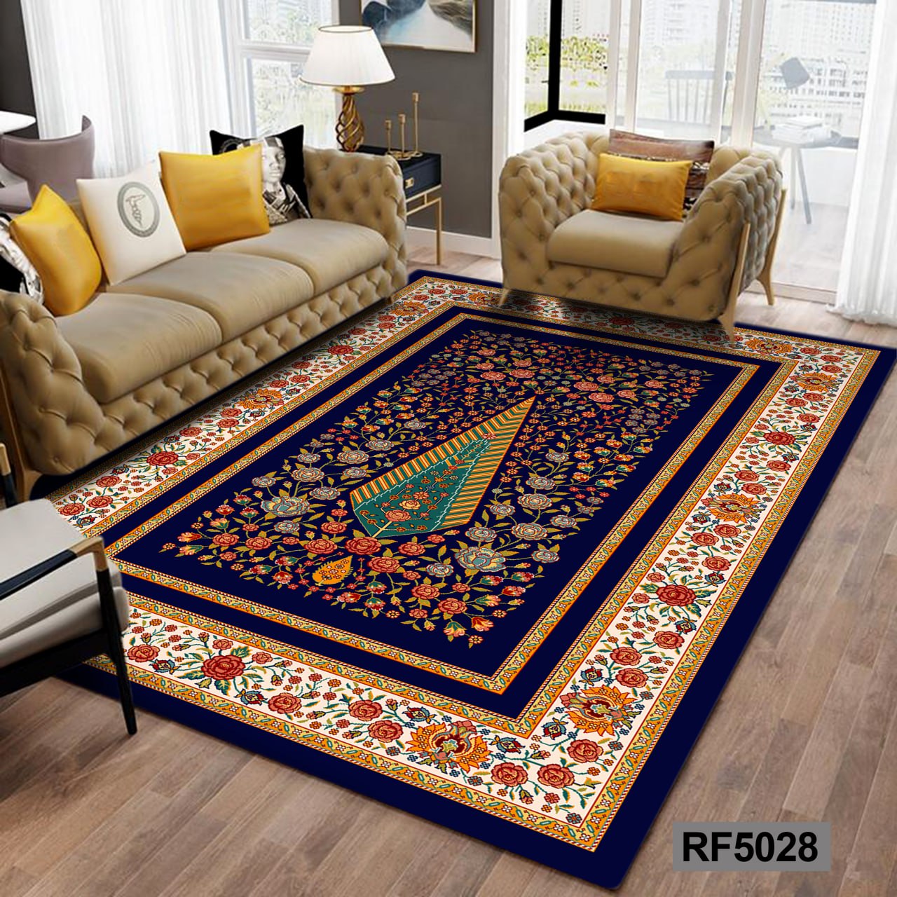 روفرشی طرح سنتی آبی و زرد