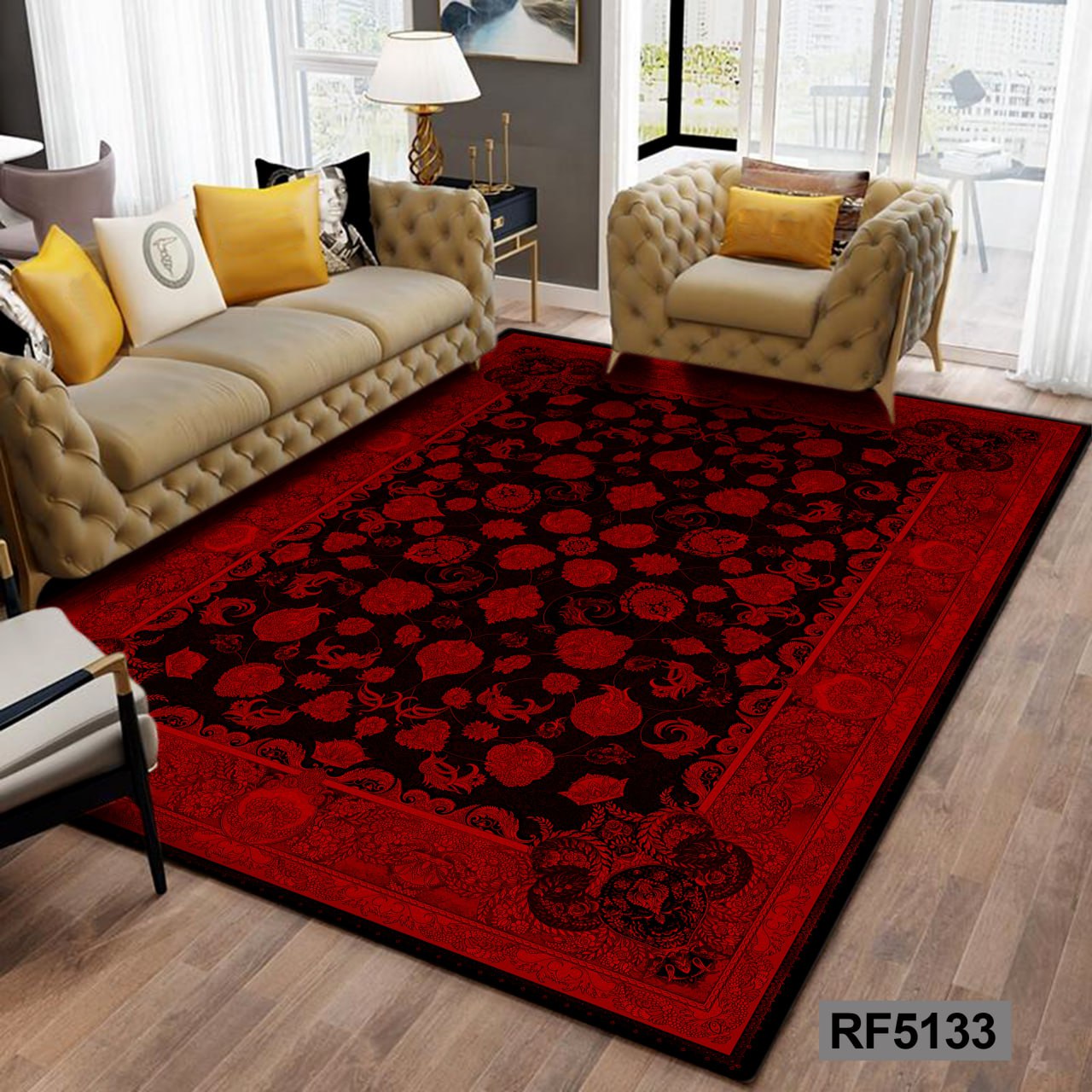روفرشی طرح سنتی مشکی و قرمز