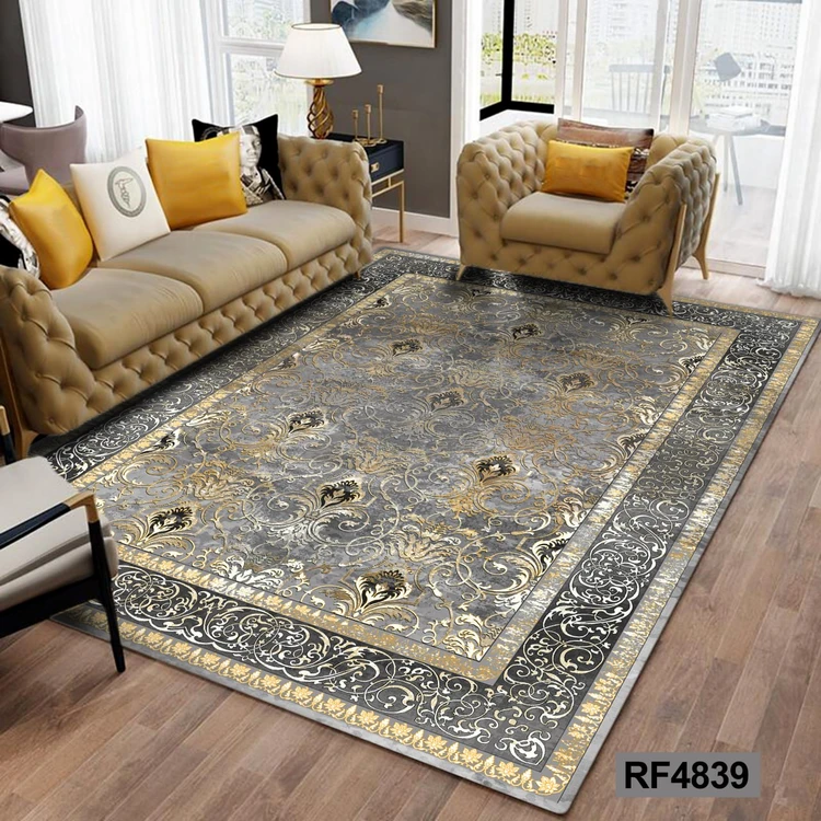 فرشینه طرح سنتی طوسی و طلایی