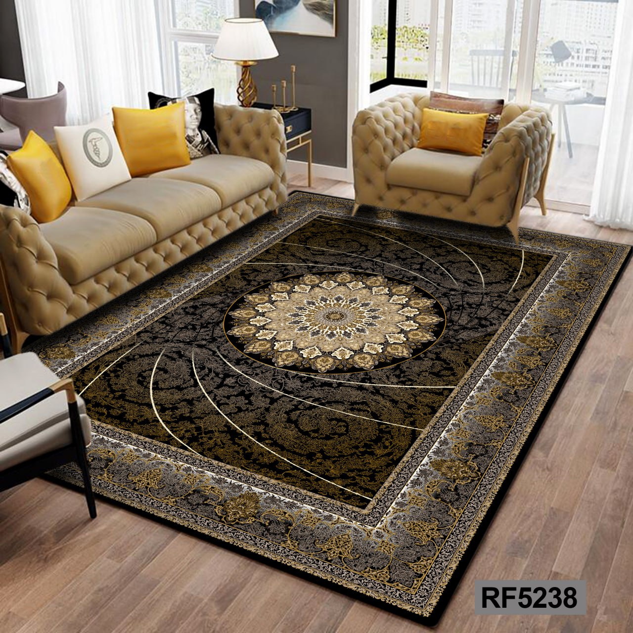 روفرشی طرح سنتی مشکی و طلایی کد RF5238