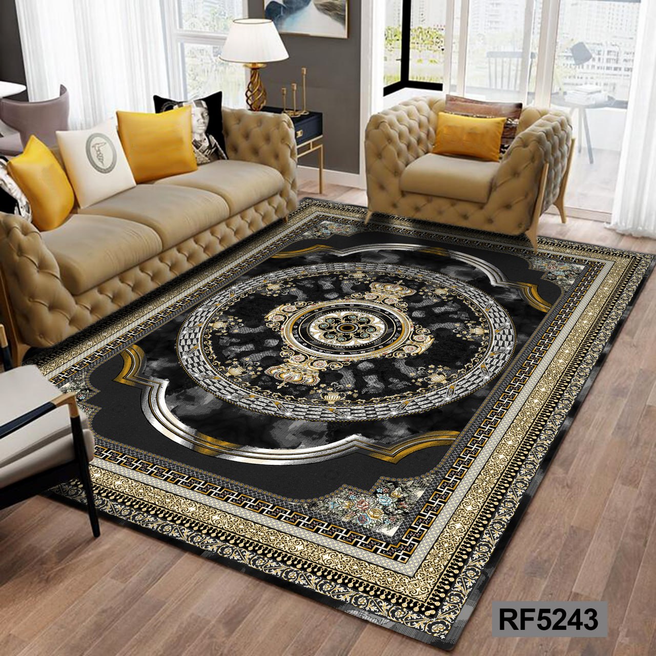 روفرشی طرح سنتی مشکی و طلایی کد RF5243
