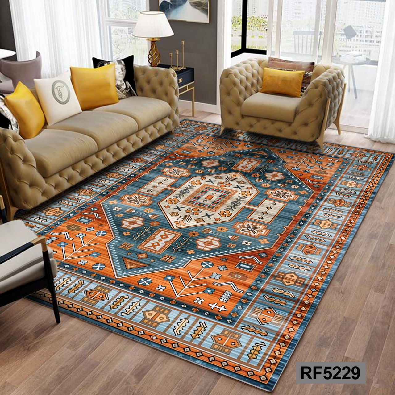 روفرشی طرح سنتی آبی و نارنجی کد RF5229