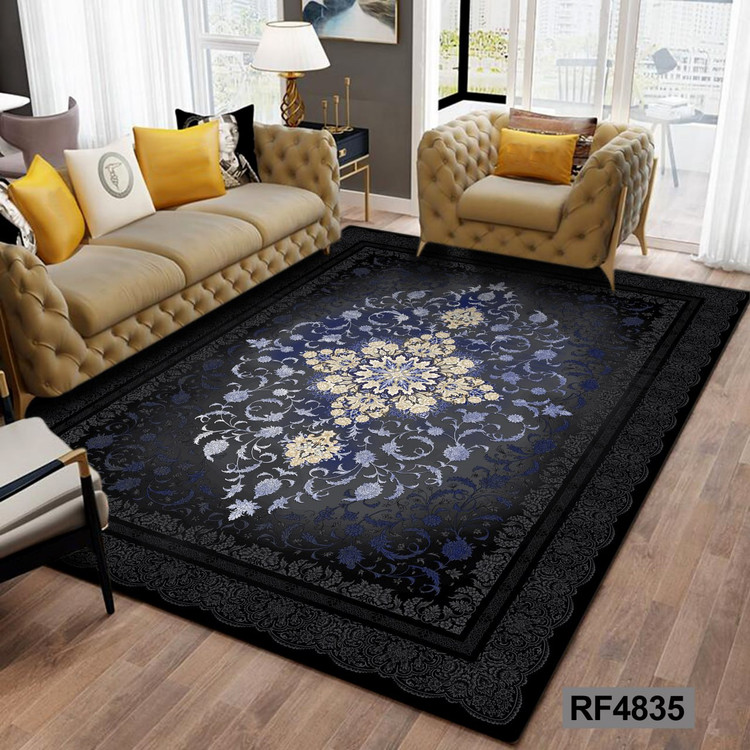 فرشینه طرح سنتی مشکی و آبی کد RF4835