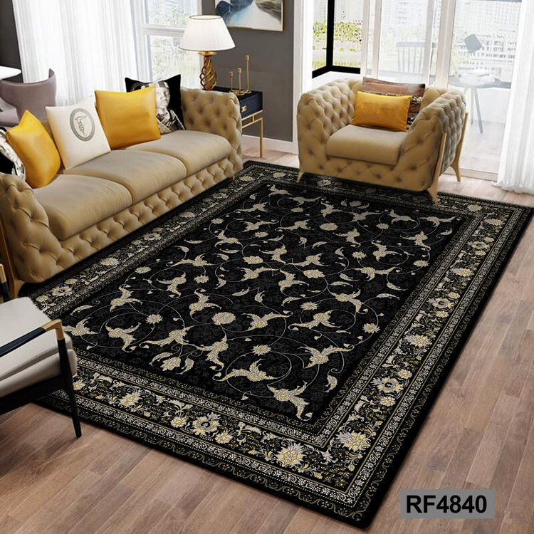 فرشینه طرح سنتی مشکی و طلایی کد RF4840