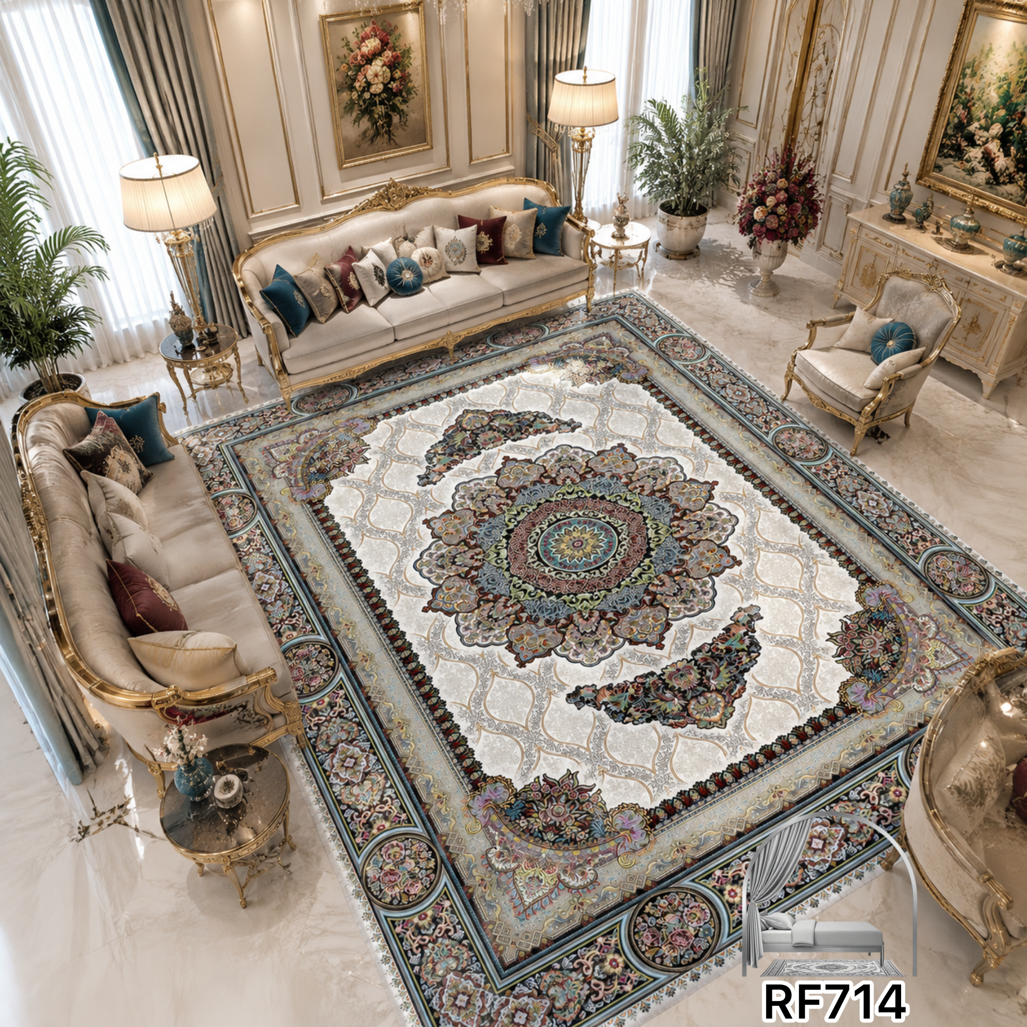 فرشینه مخمل ابریشم | طرح سنتی  کد RF714